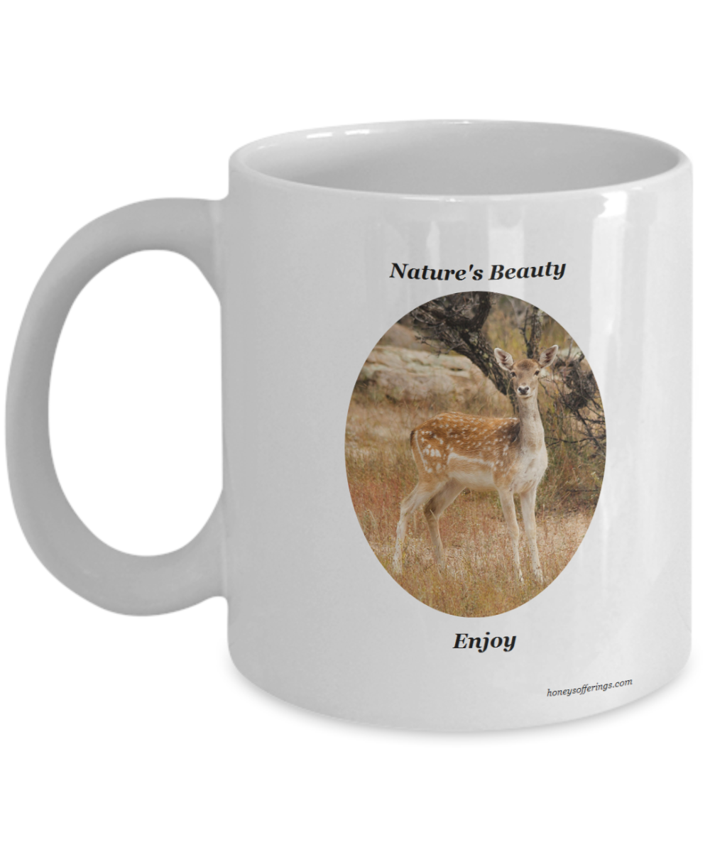 nature lovers coffee mug with deer scene